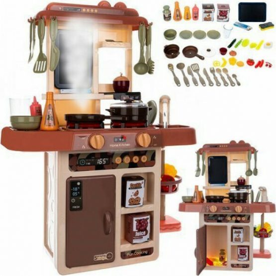 Σετ Παιδική Κουζίνα με 42 αξεσουάρ και Ηχητικές ειδοποιήσεις σε Καφέ χρώμα, 21x46x63 cm