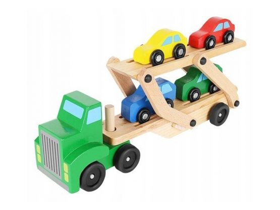 Ξύλινο Παιχνίδι Φορτηγό Μεταφοράς με 4 αυτοκίνητα, 32×7.3×16.5 cm