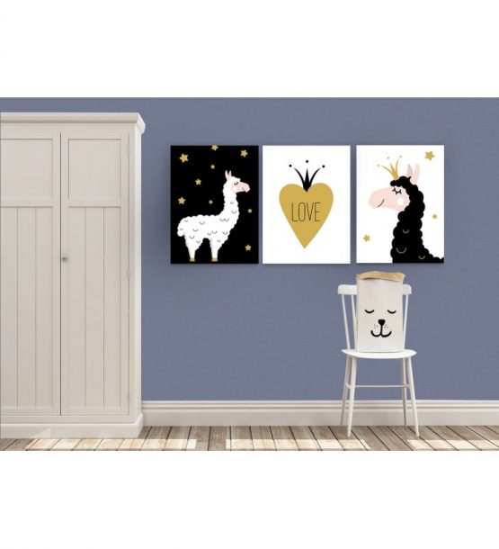 Σύνθεση Με Πίνακες Καμβάδες 30×40 – 3 Τεμάχια – Llama Love